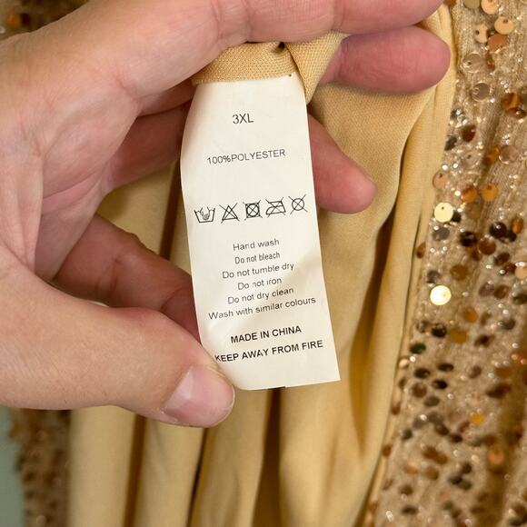 Womens Ball Gown Evening Dress 3X Plus Tan Sequins Party Cocktail Ruched Bodycon - Picture 11 of 12